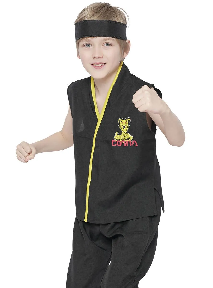 Cobra Boys Black Karate Kid Fancy Dress Costume