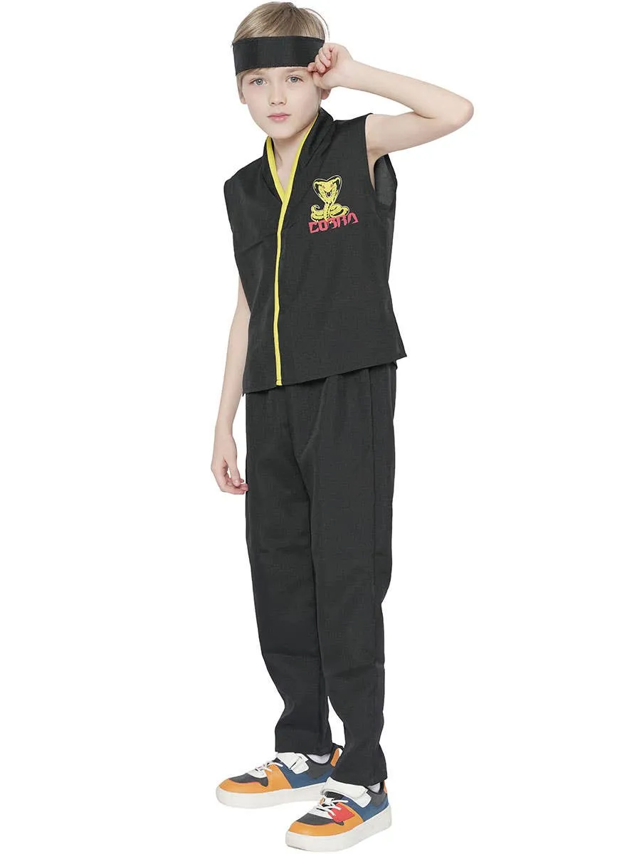 Cobra Boys Black Karate Kid Fancy Dress Costume