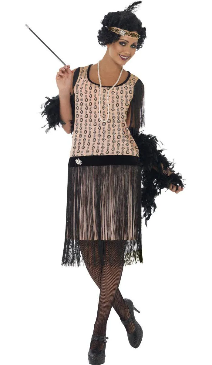 Coco 1920s Womens Pink and Black Gatsby Dress Costume