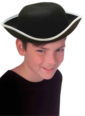 Colonial Black Tricorn Kids Costume Hat with White Trim