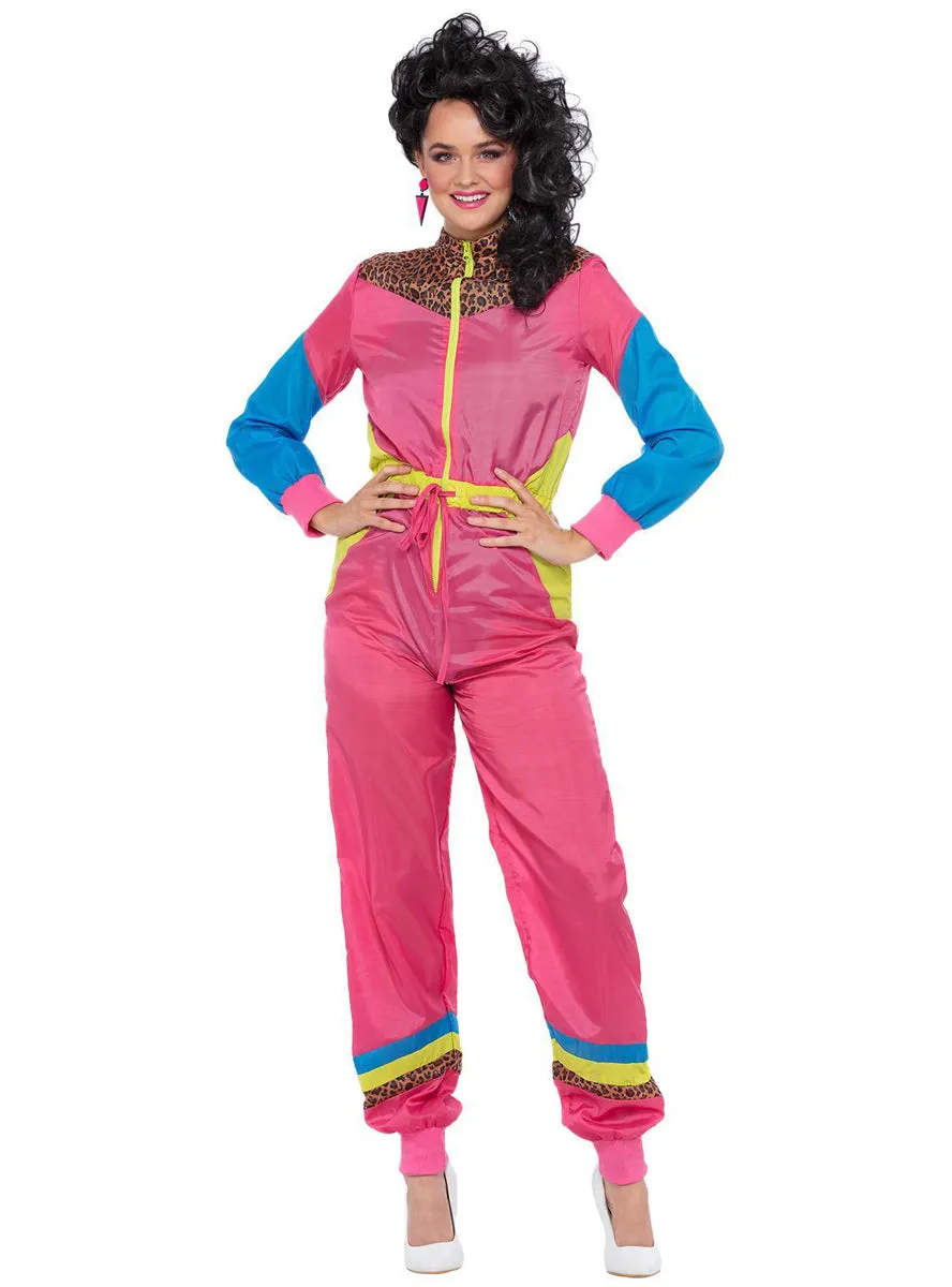 Colour Block Plus Size Womens 1980s Pink Shell Suit Costume