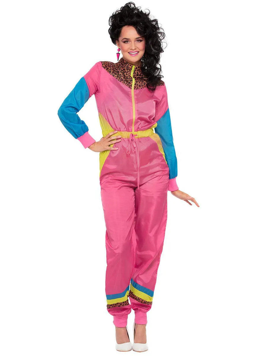 Colour Block Womens 1980s Pink Shell Suit Costume