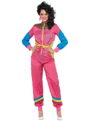 Colour Block Womens 1980s Pink Shell Suit Costume