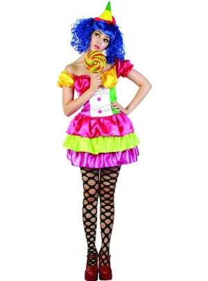 Colourful Candy Clown Womens Fancy Dress Costume