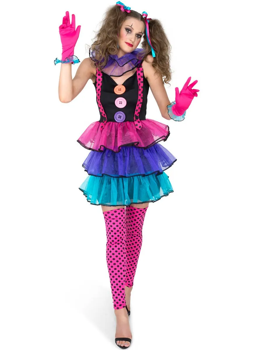 Colourful Circus Clown Womens Fancy Dress Costume