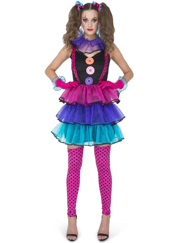 Colourful Circus Clown Womens Fancy Dress Costume