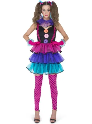 Colourful Circus Clown Womens Fancy Dress Costume