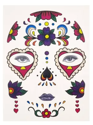 Colourful Floral Day of the Dead Temporary Face Tattoo