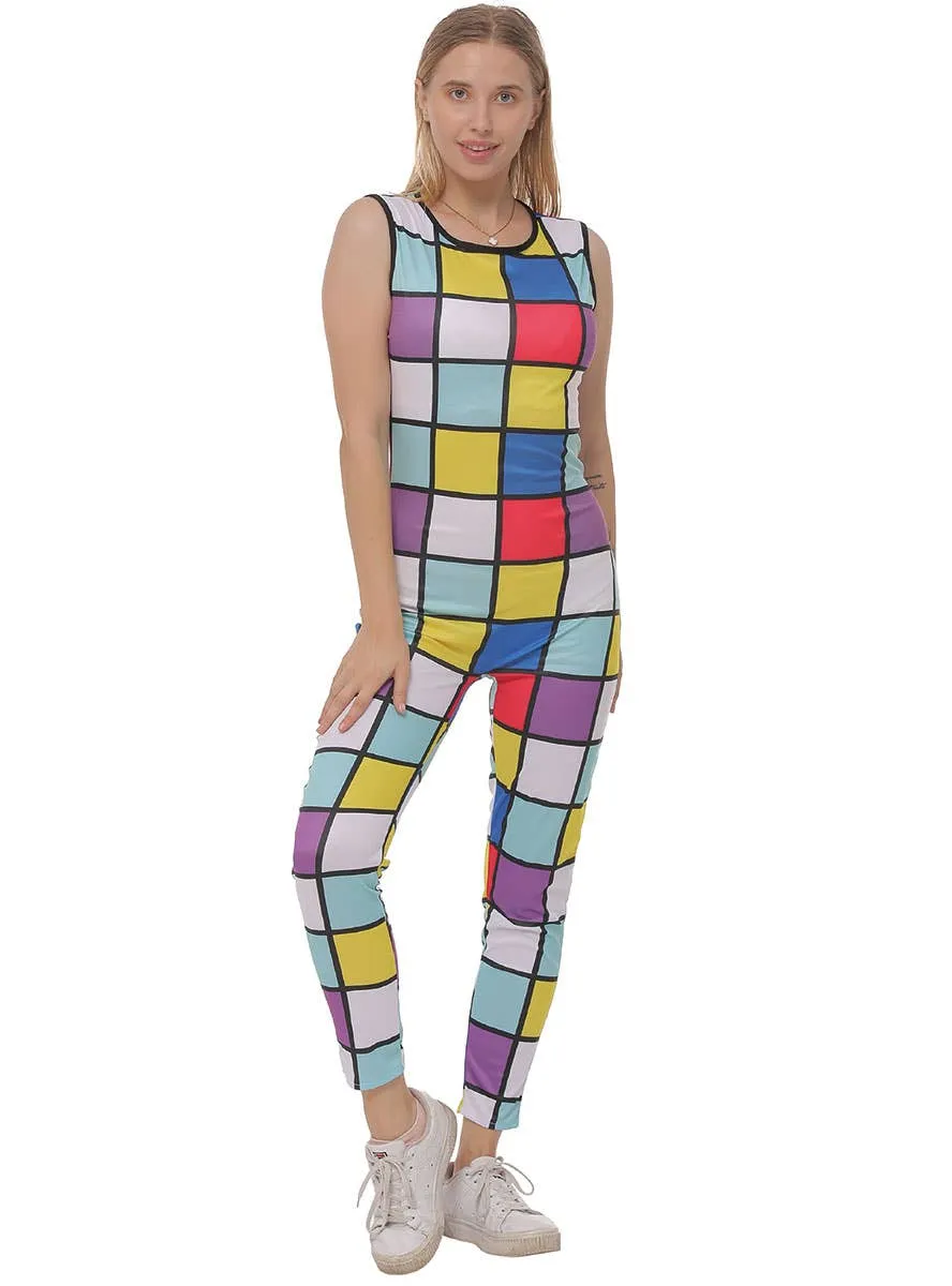 Colourful Geometric 1980s Womens Costume Jumpsuit