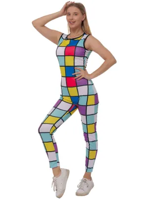 Colourful Geometric 1980s Womens Costume Jumpsuit