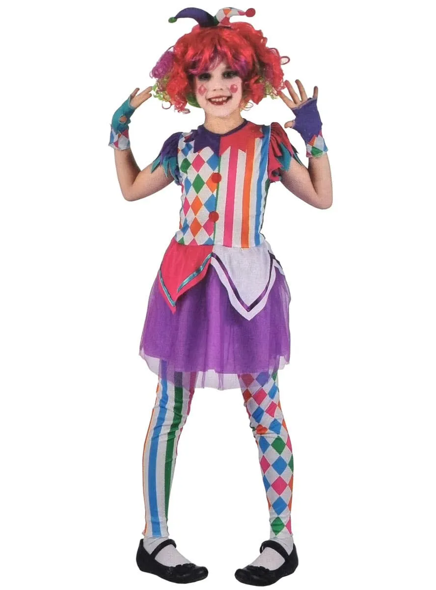 Colourful Rainbow Clown Girls Dress Up Costume