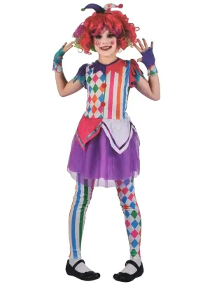 Colourful Rainbow Clown Girls Dress Up Costume