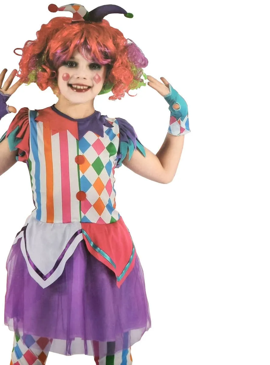 Colourful Rainbow Clown Girls Dress Up Costume