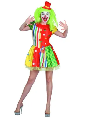 Colourful Womens Clown Fancy Dress Costume