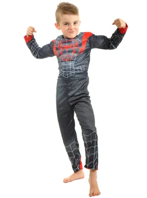 Cool Black Spider Hero Boys Muscle Chest Costume