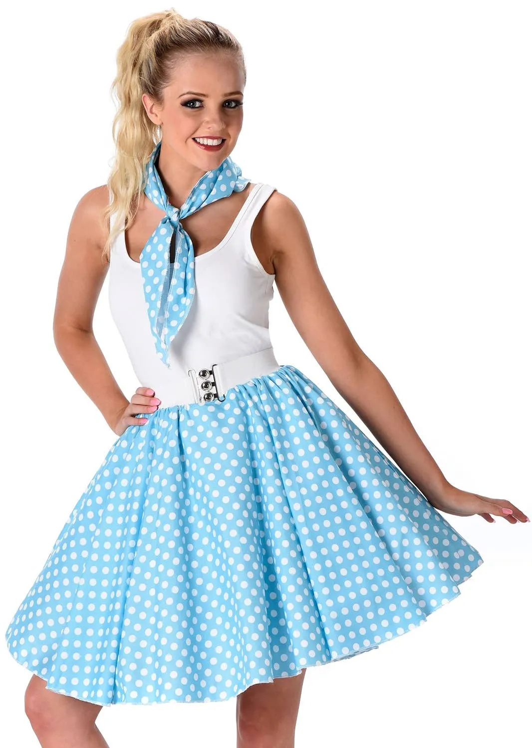 Cool Cat Womens 1950s Blue Polka Dot Costume Skirt