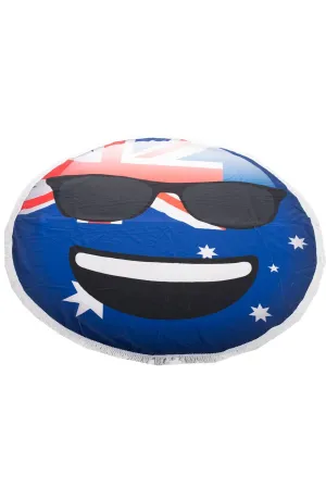 Cool Dude Emoji Aussie Flag Round Beach Towel