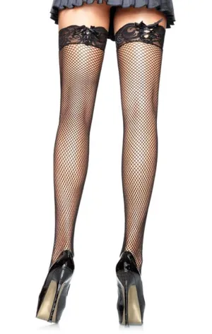 Corset Lace Top Black Fishnet Thigh High Stockings