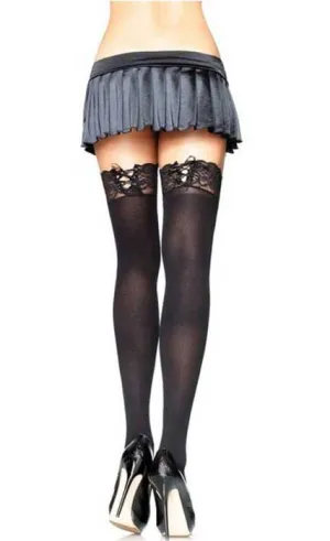 Corset Lace Top Black Thigh High Stockings