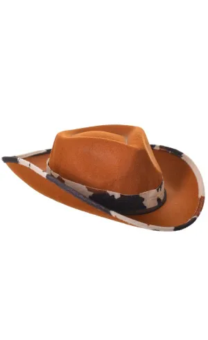 Cowboy Brown Stetson Costume Hat with Cow Print