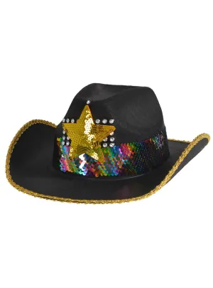 Cowboy Costume Hat with Rainbow Sequins and Gold Star