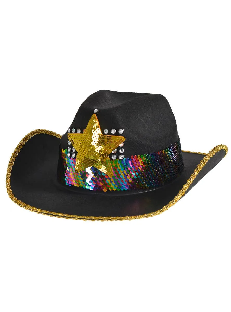 Cowboy Costume Hat with Rainbow Sequins and Gold Star