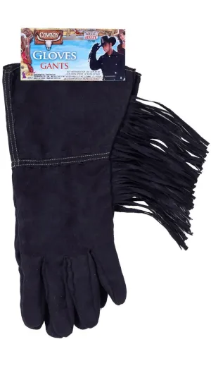 Cowboy Fringed Black Costume Gloves