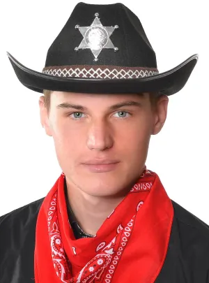 Cowboy Sheriff Adults Black and Silver Costume Hat