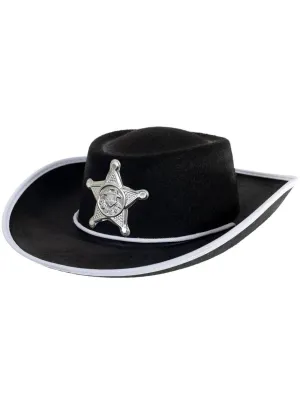 Cowboy Sheriff Kids Black Costume Hat with Badge