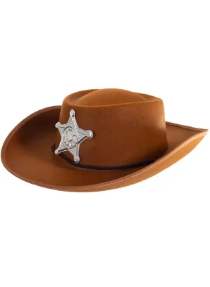 Cowboy Sheriff Kids Brown Costume Hat with Badge