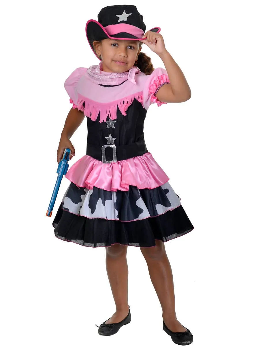 Cowgirl Pink and Black Girls Cowboy Dress Up Costume