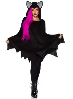 Cozy Black Bat Womens Halloween Costume Poncho