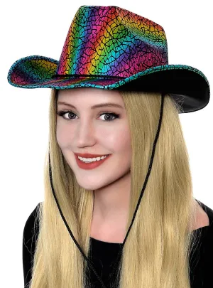 Cracked Metallic Rainbow Adults Cowboy Costume Hat