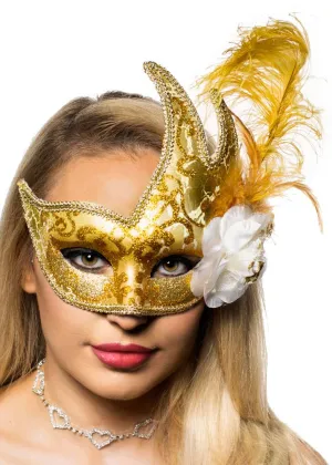 Crackle Paint Luxury Gold Feather Masquerade Mask