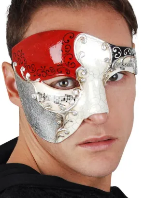 Crackle Paint Mens Cream and Red Over Eye Masquerade Mask