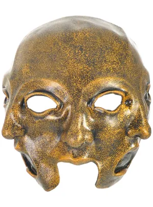 Creepy 3 Face Gold Latex Halloween Mask