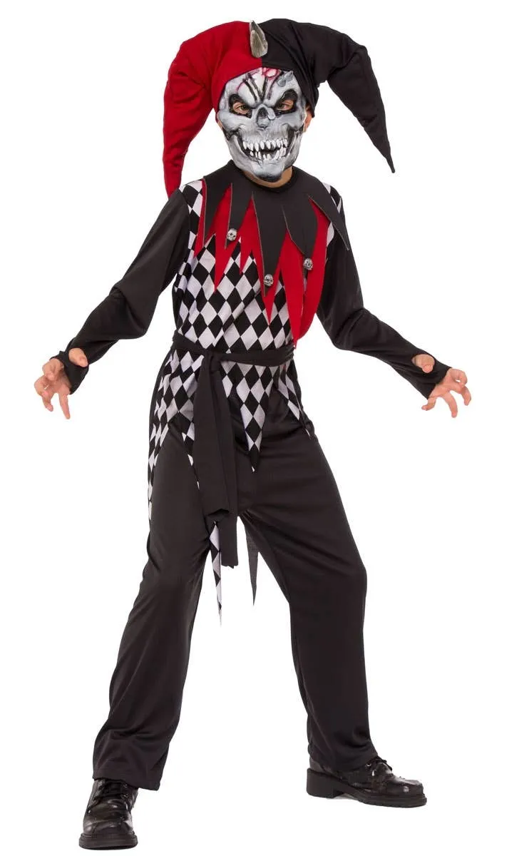 Creepy Black and Red Evil Jester Boys Halloween Costume