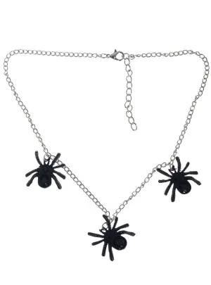 Creepy Black Rhinestone Spiders Halloween Costume Necklace