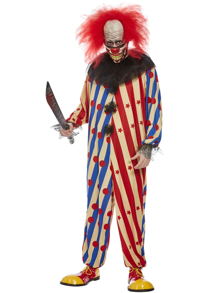 Creepy Blue And Red Mens Horror Clown Costume
