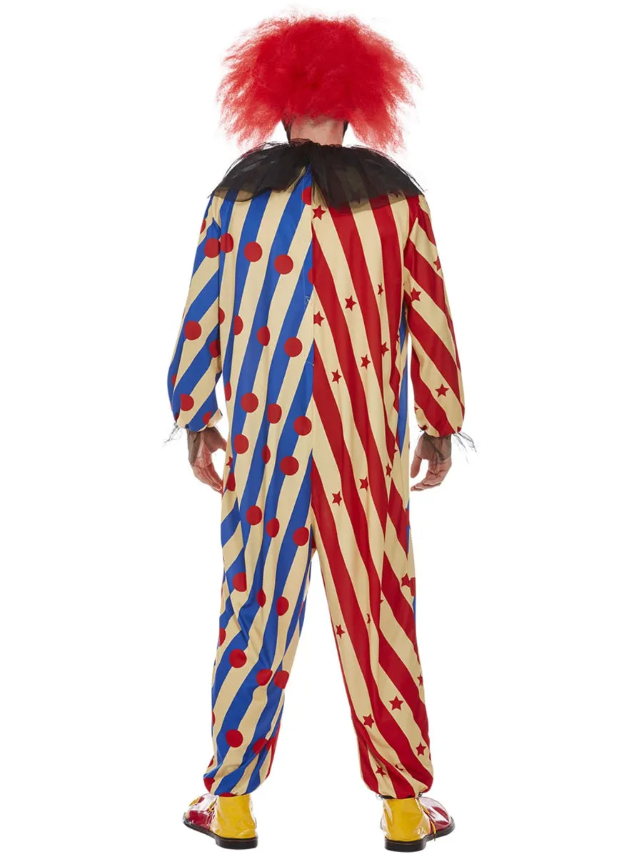 Creepy Blue And Red Mens Horror Clown Costume