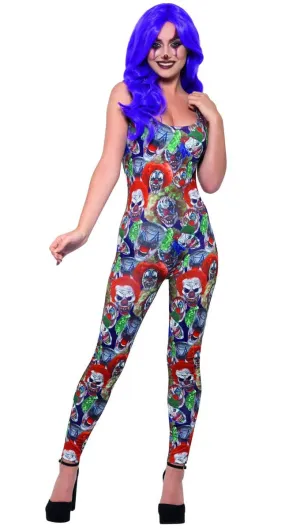 Creepy Clown Womens Halloween Costume Bodysuit
