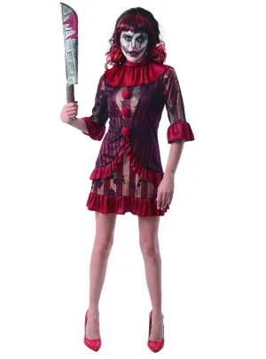 Creepy Clown Womens Halloween Fancy Dress Costume
