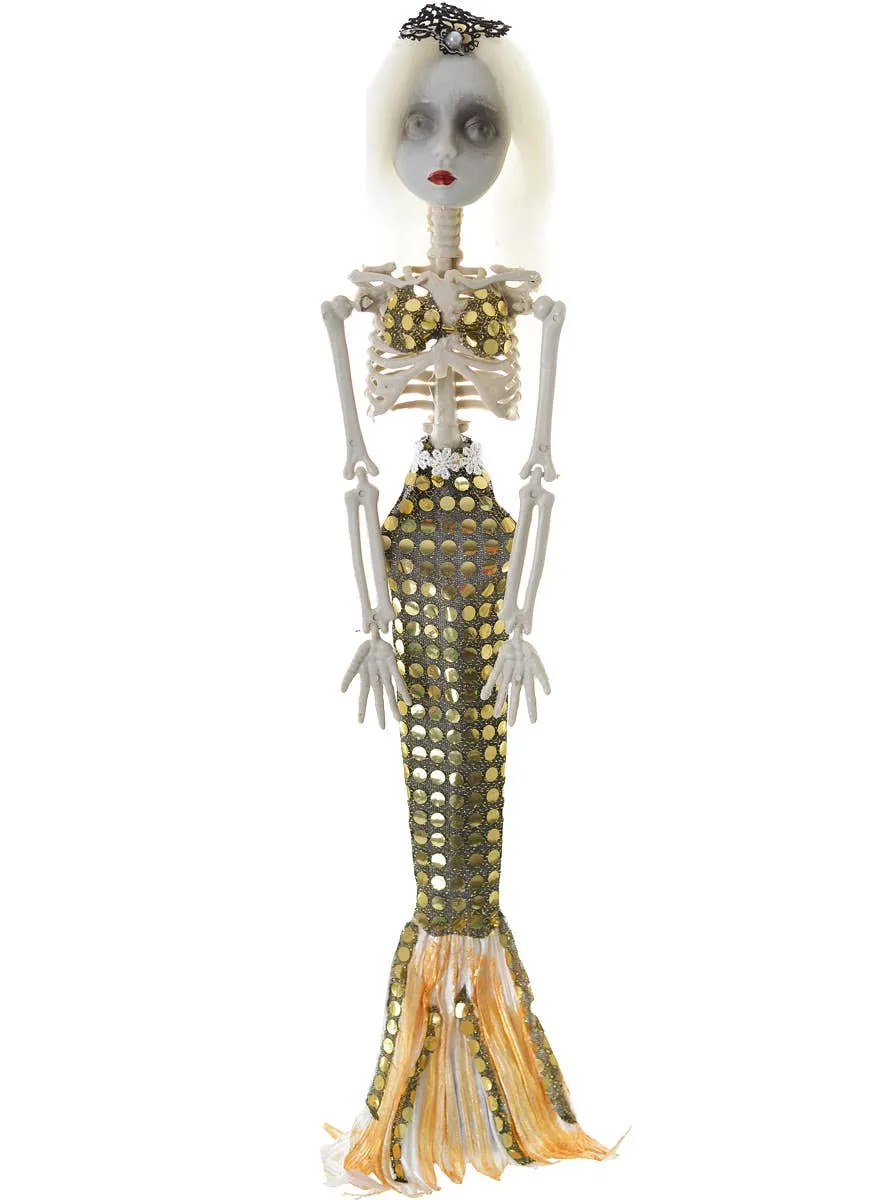 Creepy Gold Sequinned Mermaid Skeleton Halloween Decoration