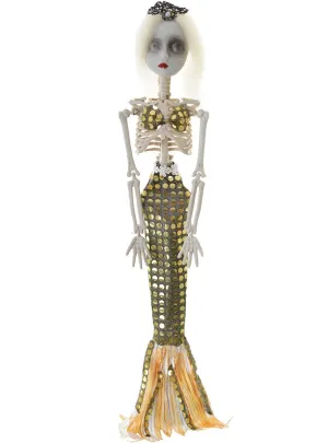Creepy Gold Sequinned Mermaid Skeleton Halloween Decoration