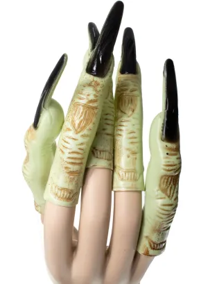 Creepy Green Witch Fingers with Long Black Fingernails