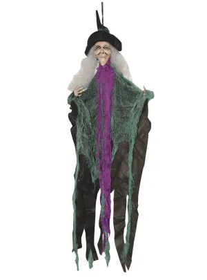Creepy Hanging Tattered Green and Purple Witch Halloween Decoration