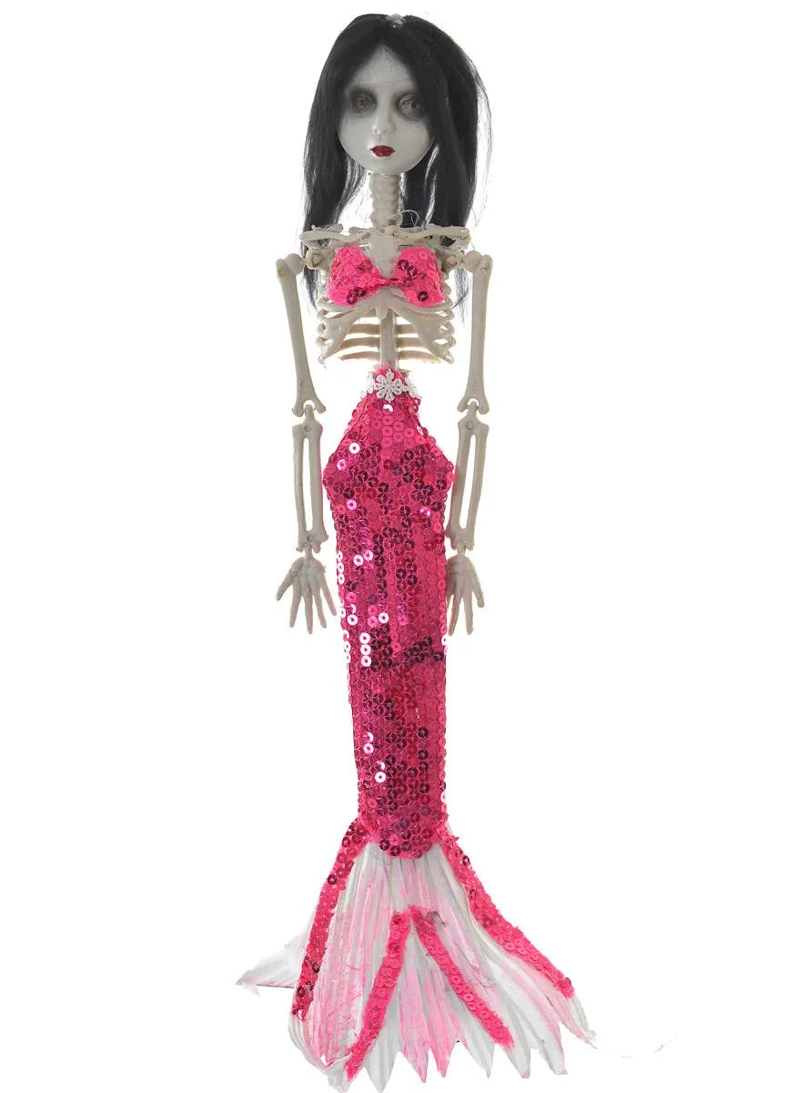 Creepy Pink Sequinned Mermaid Skeleton Halloween Decoration
