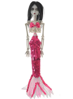 Creepy Pink Sequinned Mermaid Skeleton Halloween Decoration