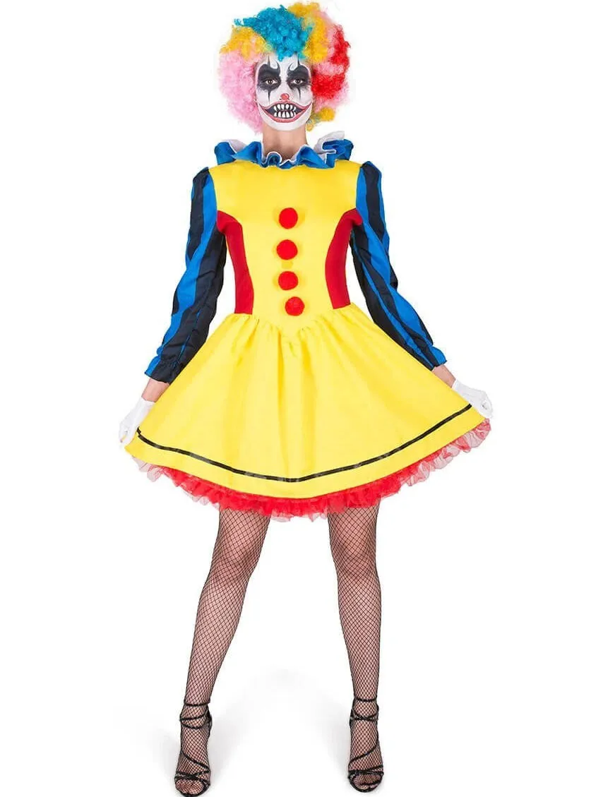 Creepy Plus Size Womens Yellow Halloween Clown Costume