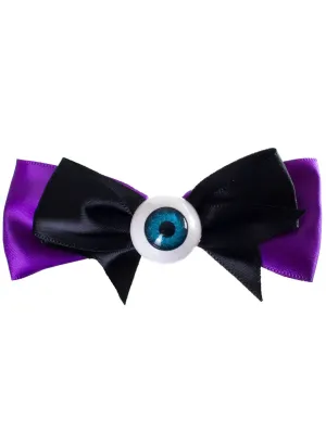 Creepy Purple and Black Eyeball Hair Bow Halloween Accessory